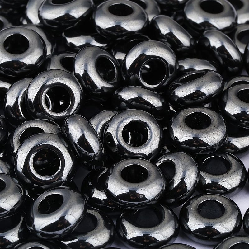 SUNYIK Hematite Large Hole (6mm) Rondelle Loose Charms European Bead fits Bracelet,Jewelry Makings Pack of 20 - Image 4